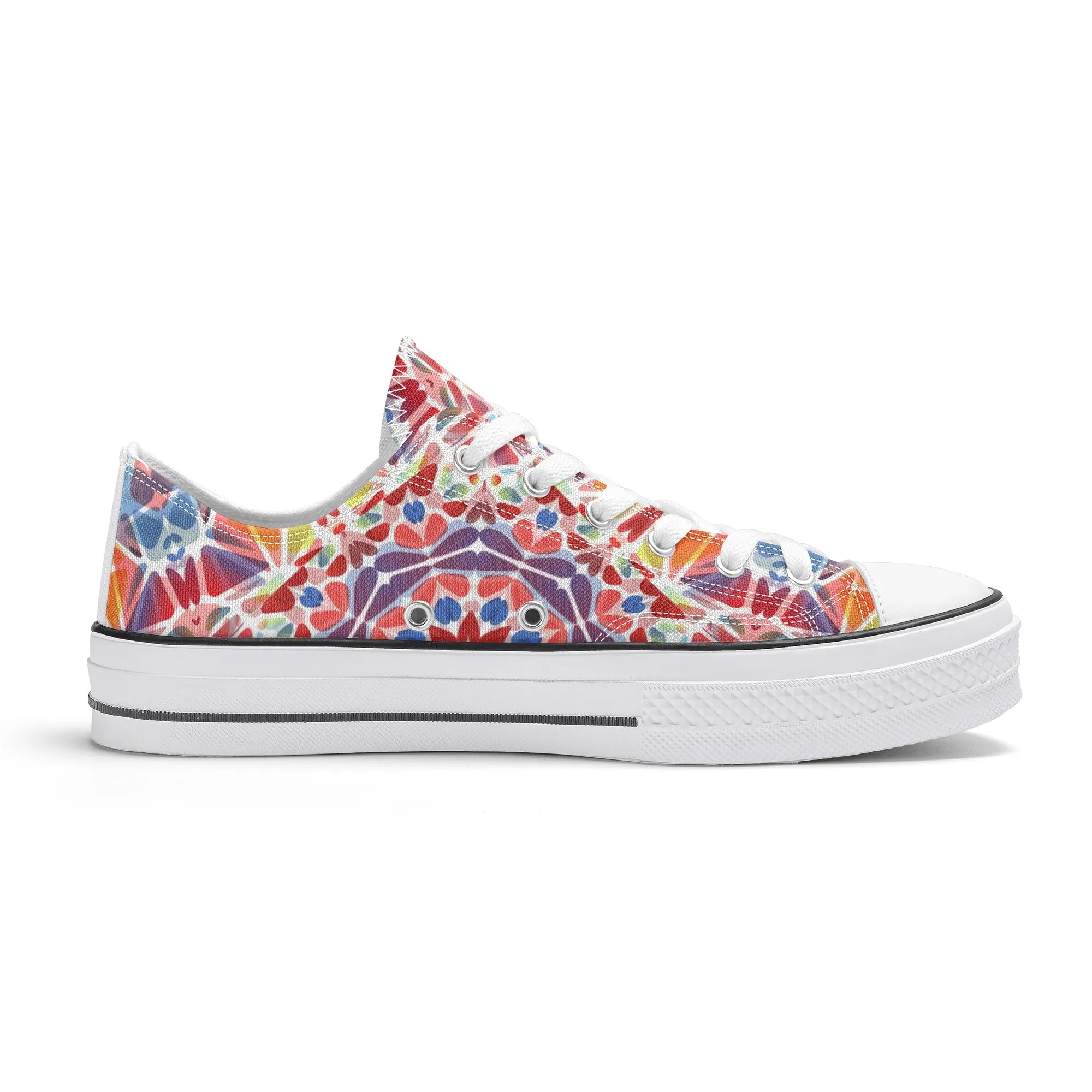 Purple, Orange and Blue Mandala Pattern - Womens Classic Low Top Canvas Shoes for Footwear Lovers