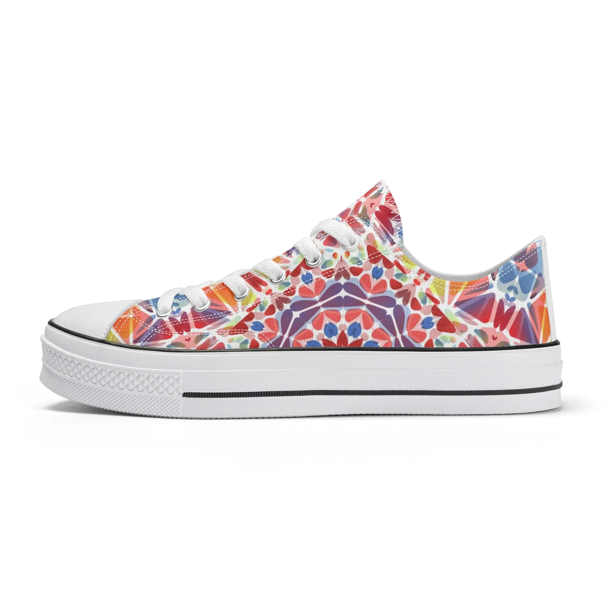 Purple, Orange and Blue Mandala Pattern - Womens Classic Low Top Canvas Shoes for Footwear Lovers