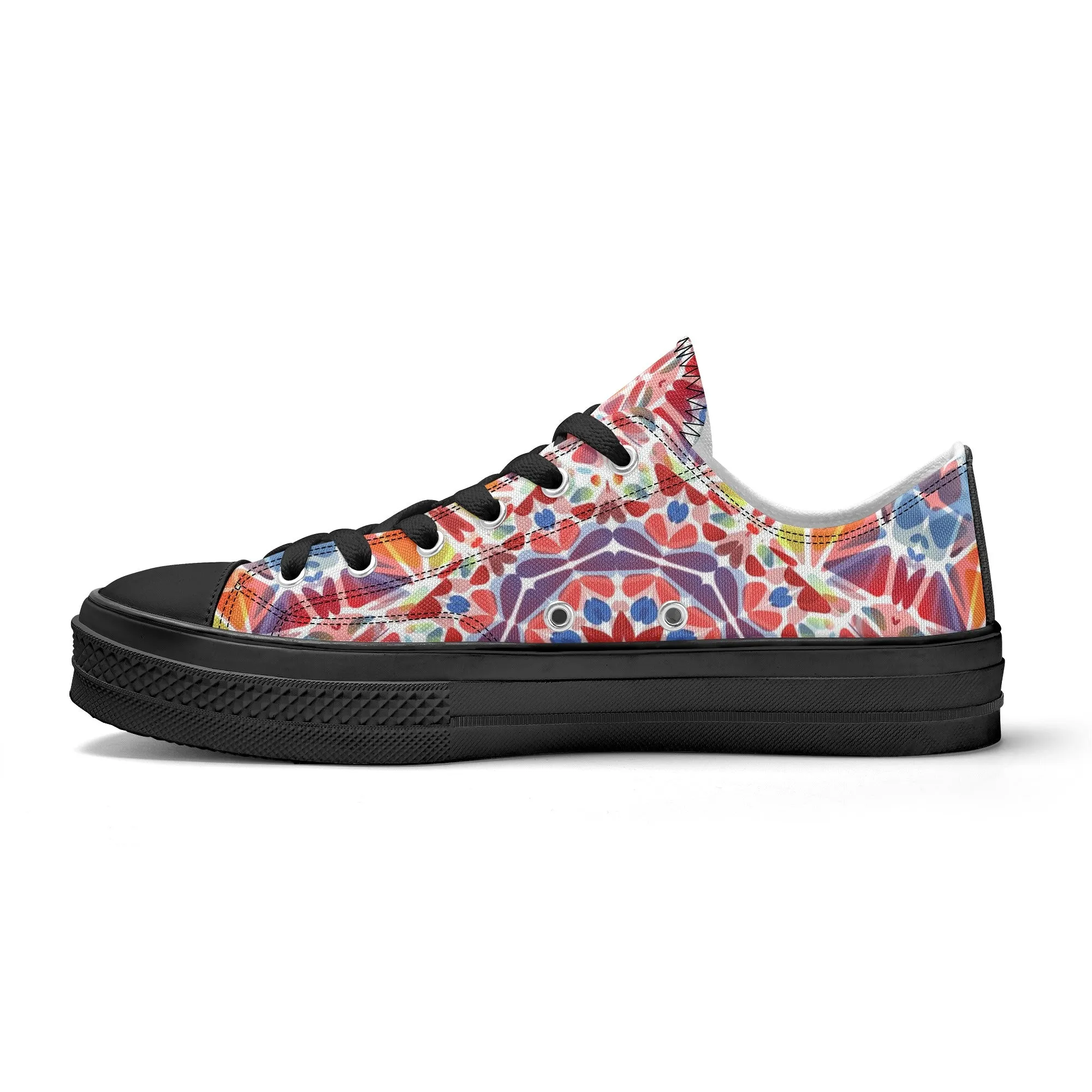 Purple, Orange and Blue Mandala Pattern - Womens Classic Low Top Canvas Shoes for Footwear Lovers