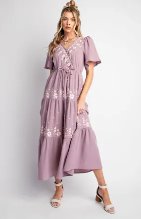 Purple Taupe Embroidered Dress