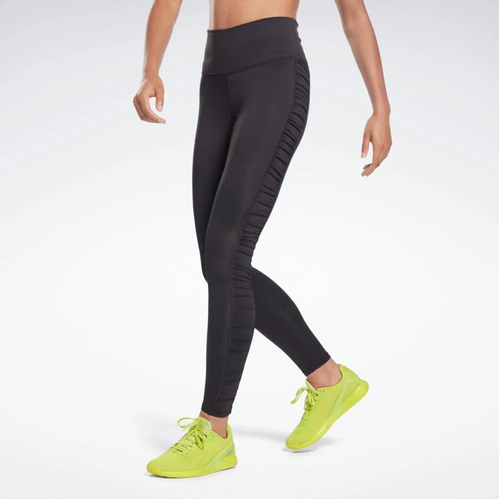 Reebok Apparel Women Bold High-Waisted Ruched Leggings BLACK