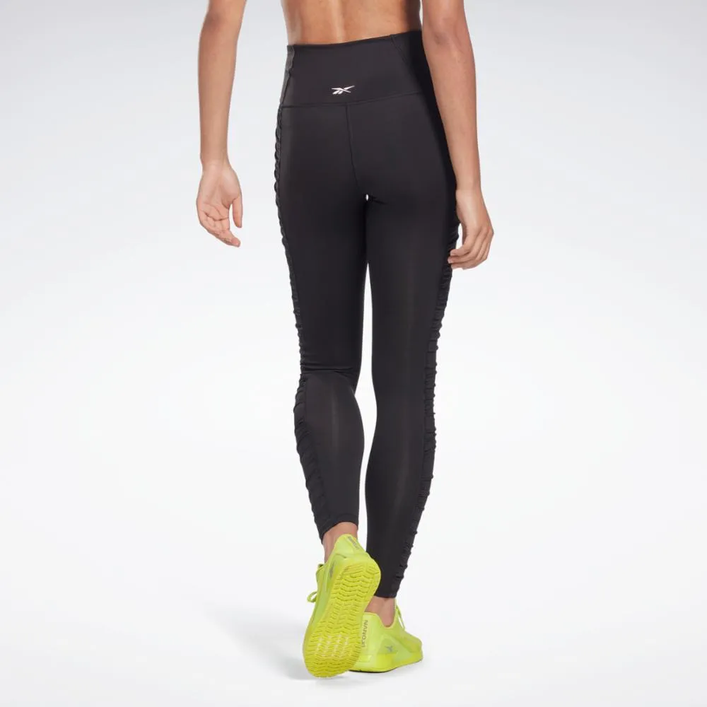 Reebok Apparel Women Bold High-Waisted Ruched Leggings BLACK