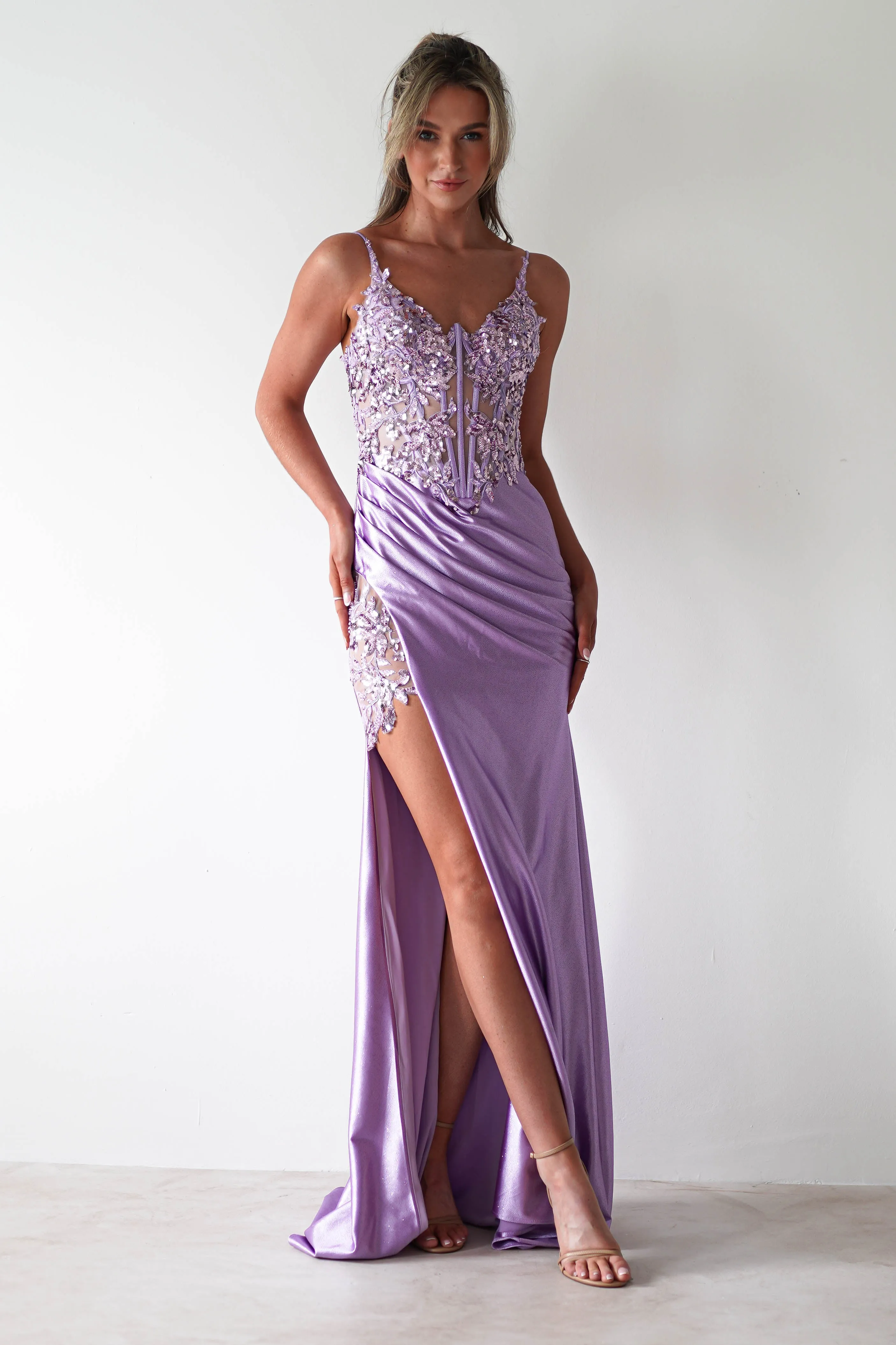 Regina Embellished Bodice Gown | Lavendar