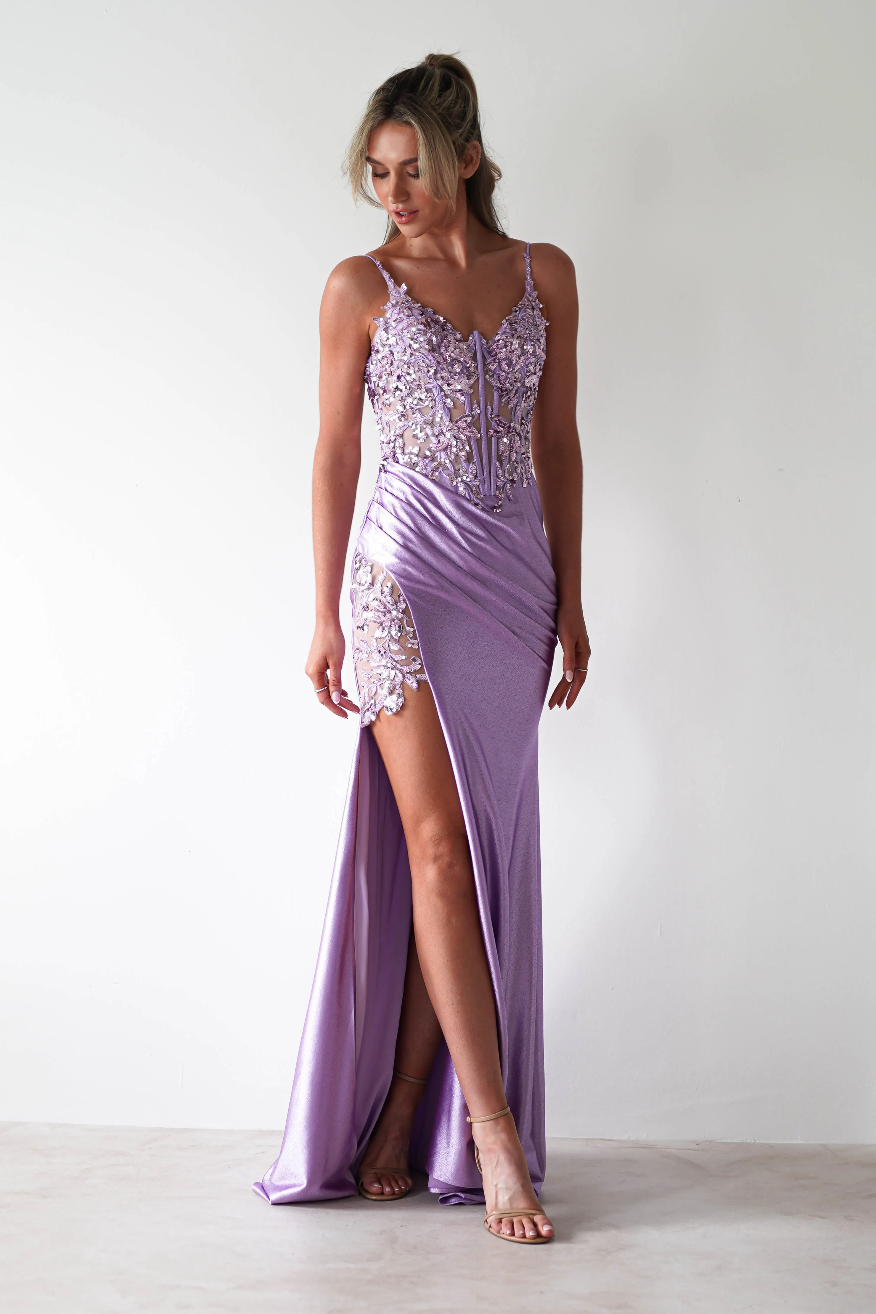 Regina Embellished Bodice Gown | Lavendar