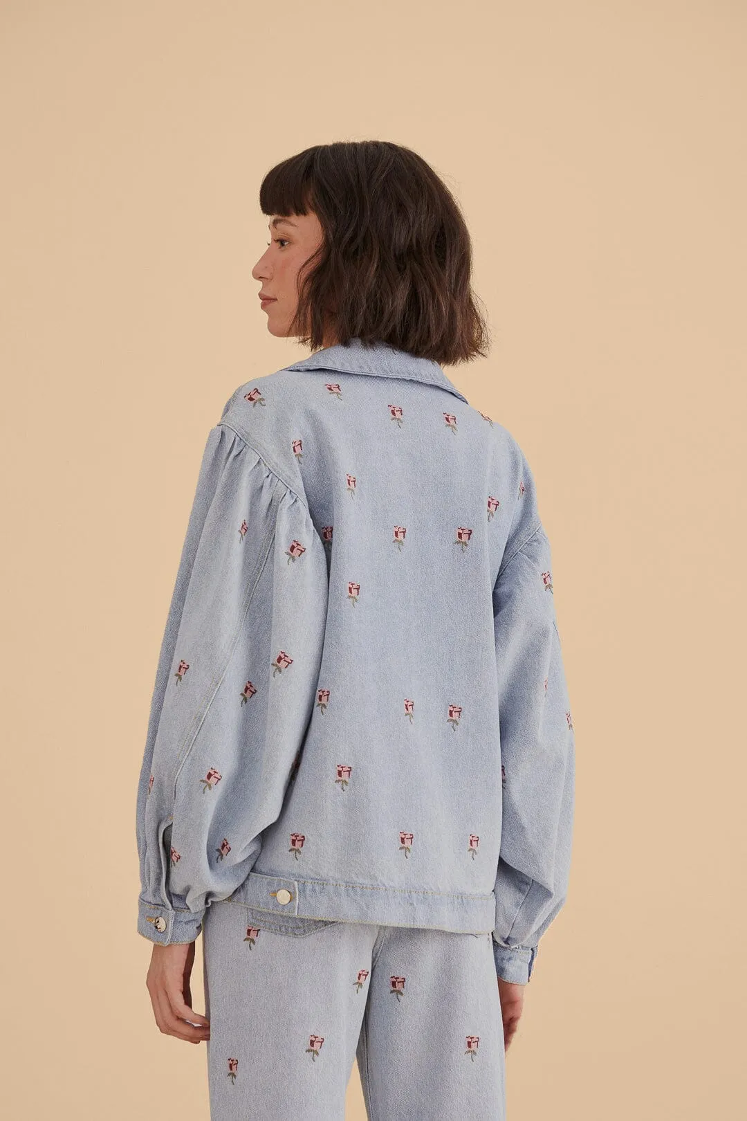 Rose Embroidered Denim Jacket