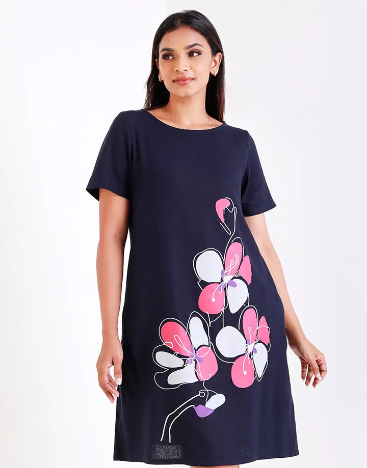 Round Neck Dress with Screen Print