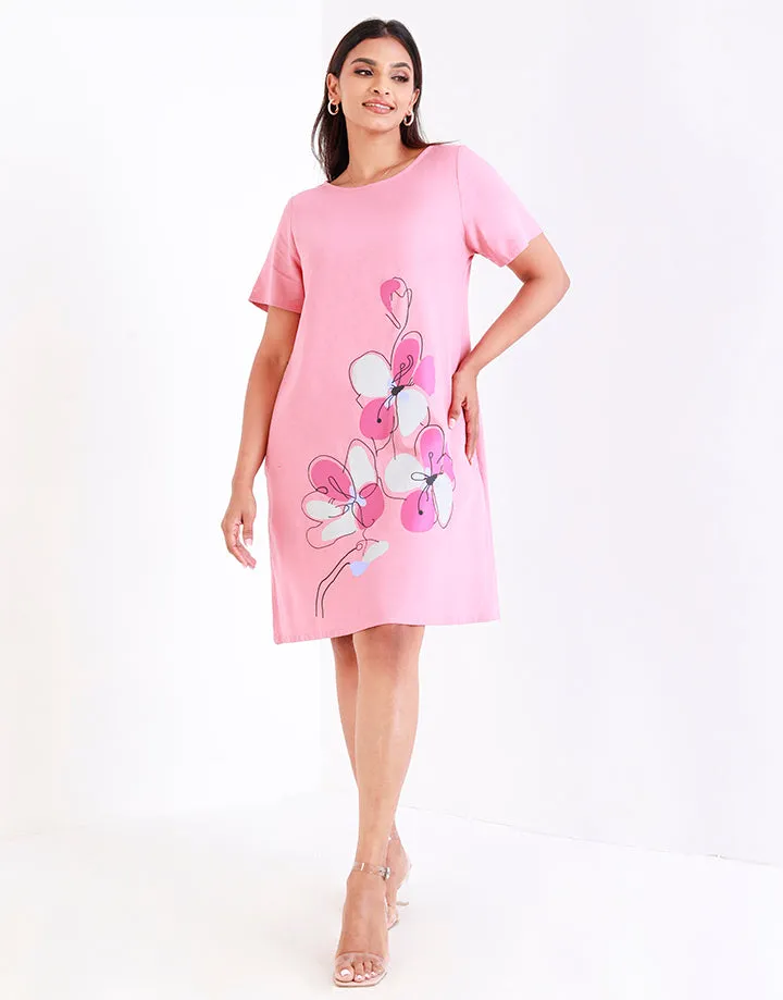 Round Neck Dress with Screen Print