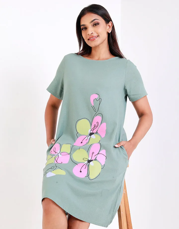 Round Neck Dress with Screen Print