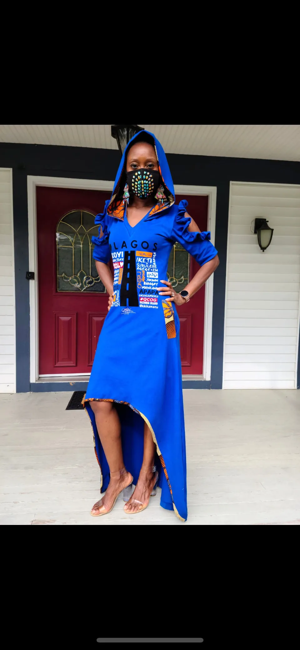 Royal Blue Hi Low VELVET APPLIQUE LUV LAGOS HOODED MAXI