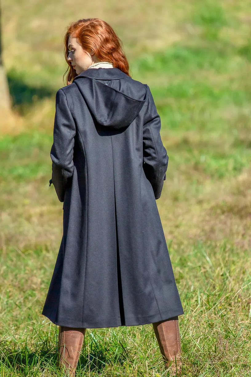 Silvia - Women's Traditional Loden Wool Coat in Navy Blue