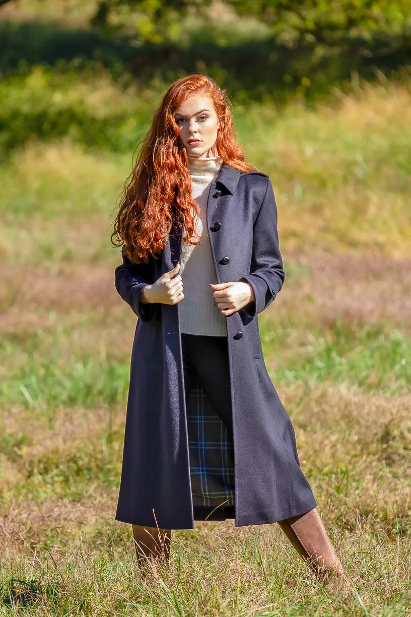 Silvia - Women's Traditional Loden Wool Coat in Navy Blue