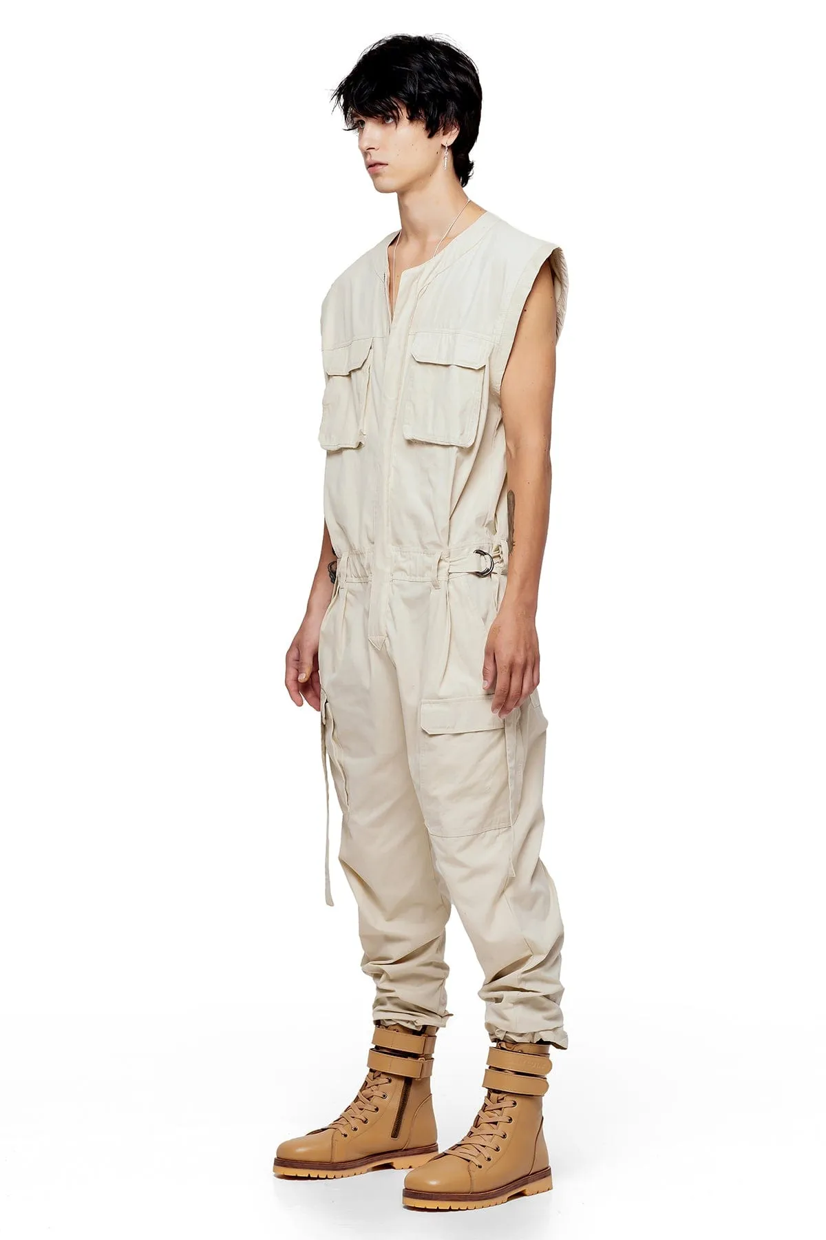 SLEEVELESS JUMPSUIT IN BONE