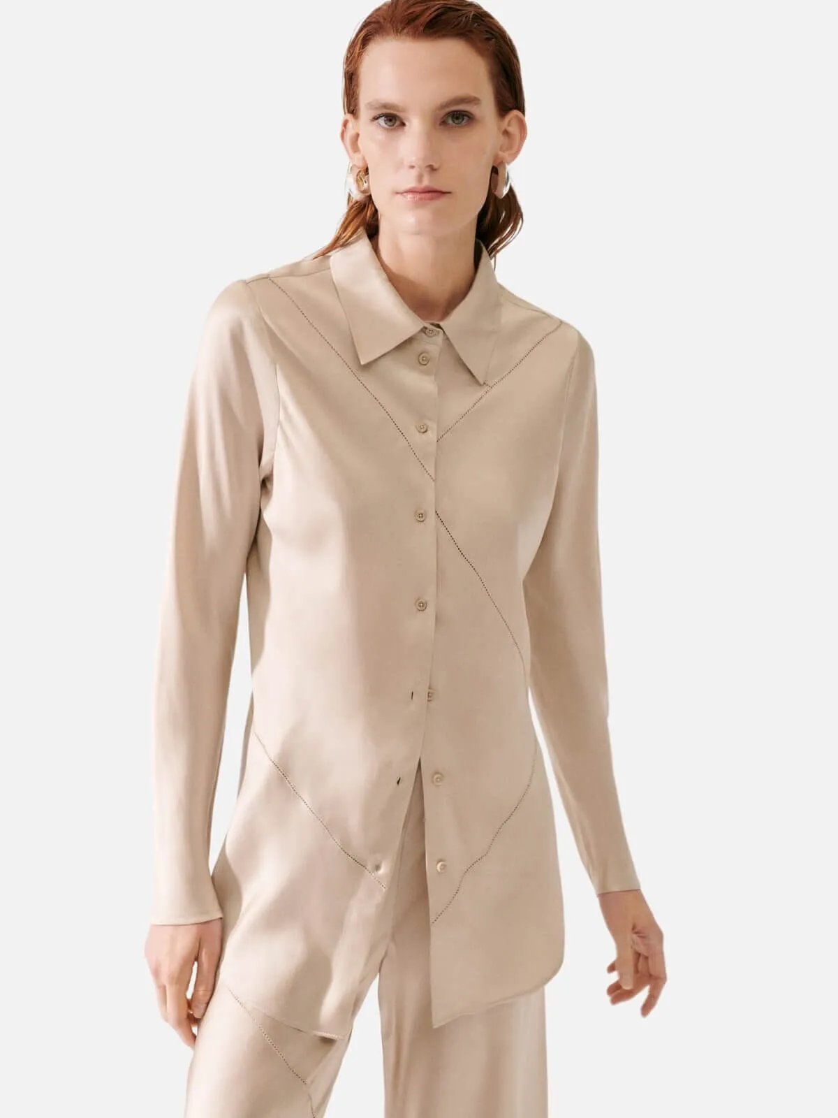 Splice Bias Cut Shirt - Hazelnut