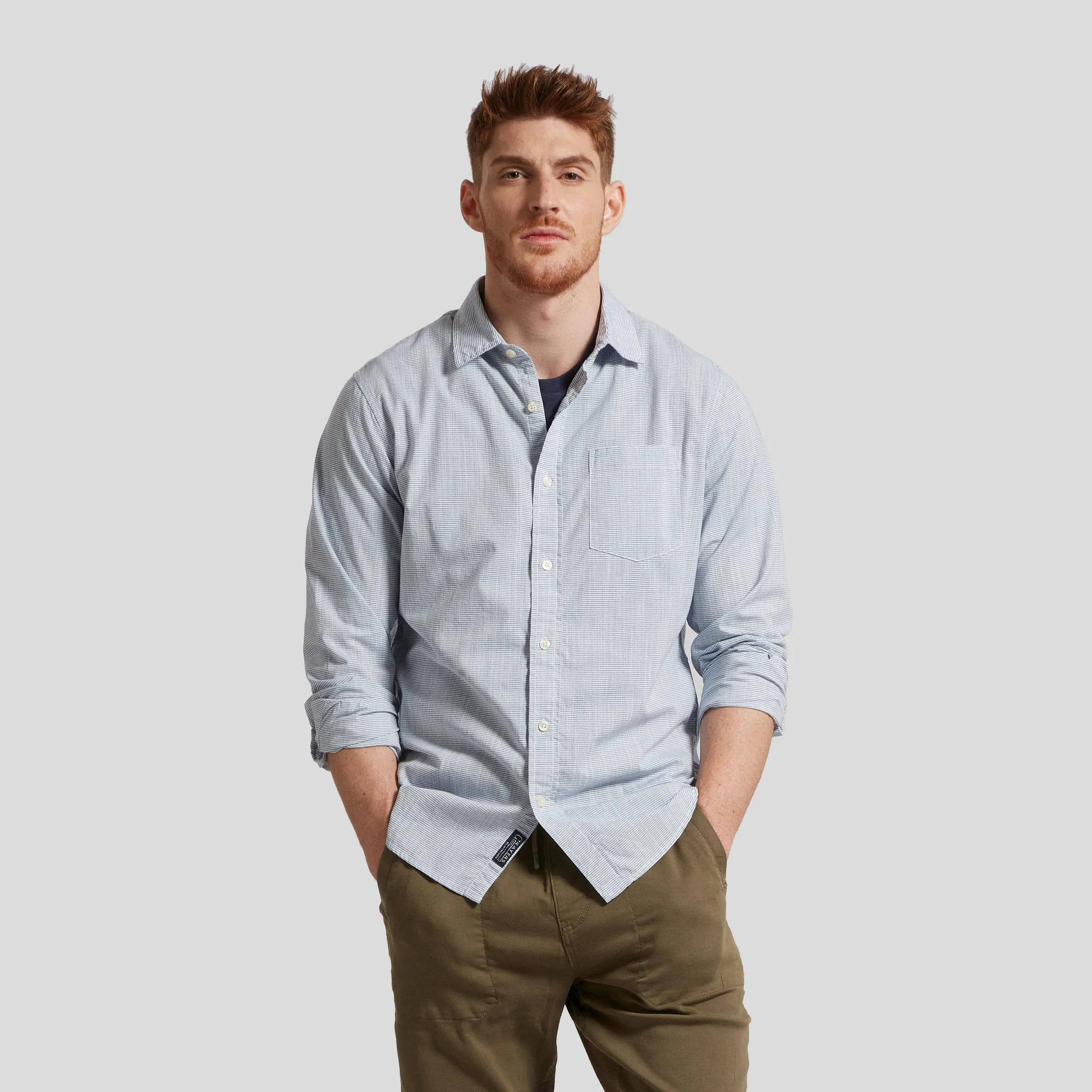 Stewart Microstripe Summer Chambray Slim Fit Shirt - Blue Cream Stripe