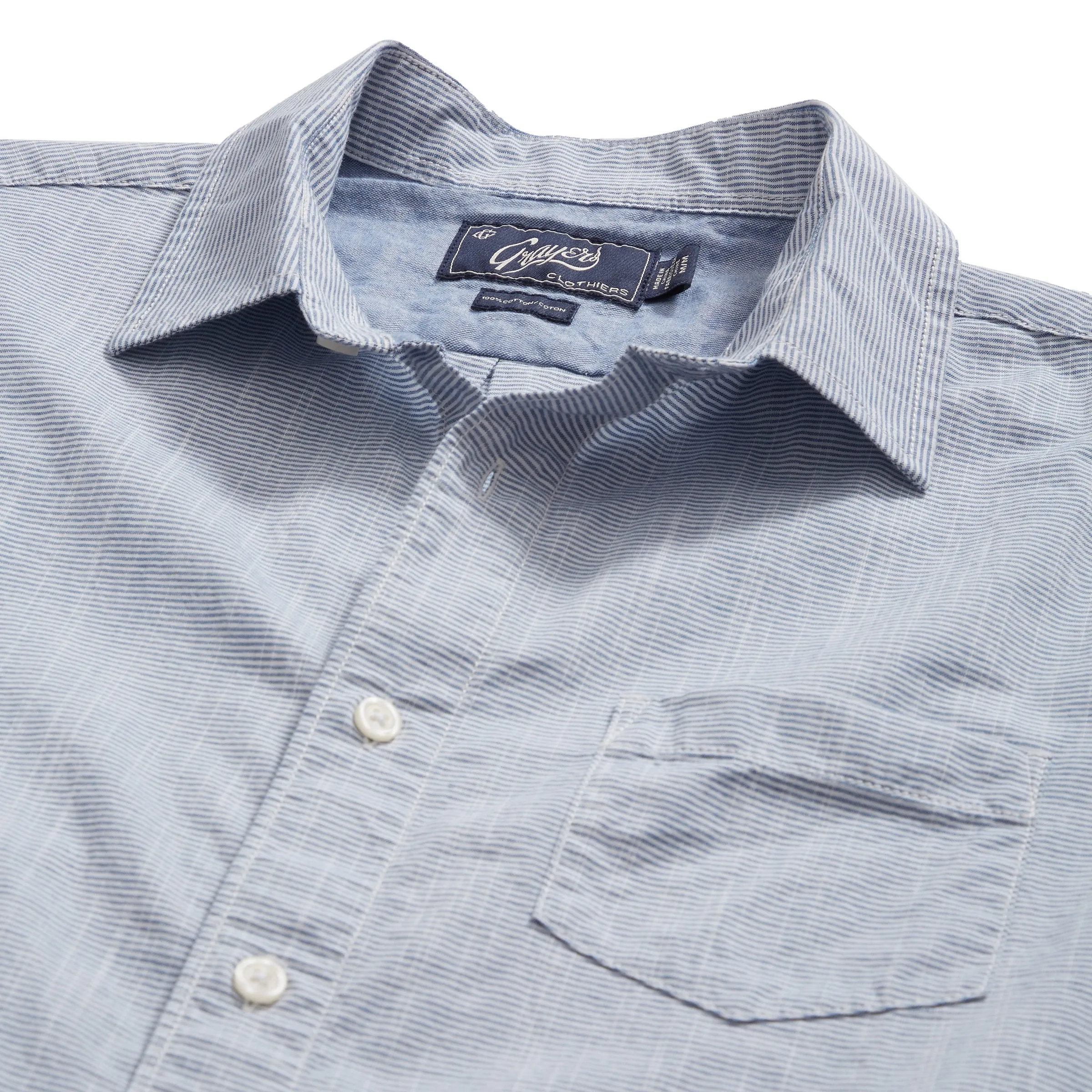 Stewart Microstripe Summer Chambray Slim Fit Shirt - Blue Cream Stripe