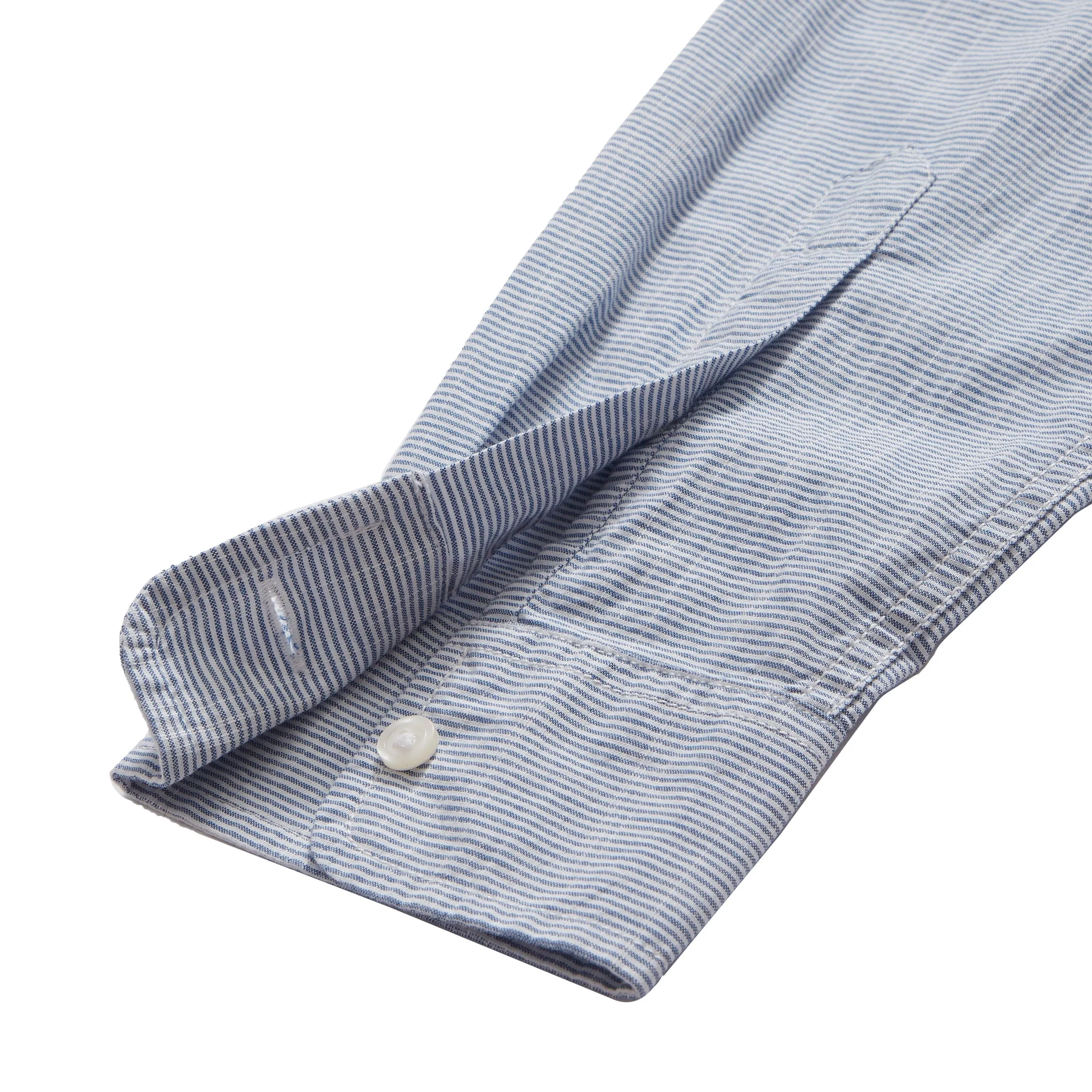 Stewart Microstripe Summer Chambray Slim Fit Shirt - Blue Cream Stripe