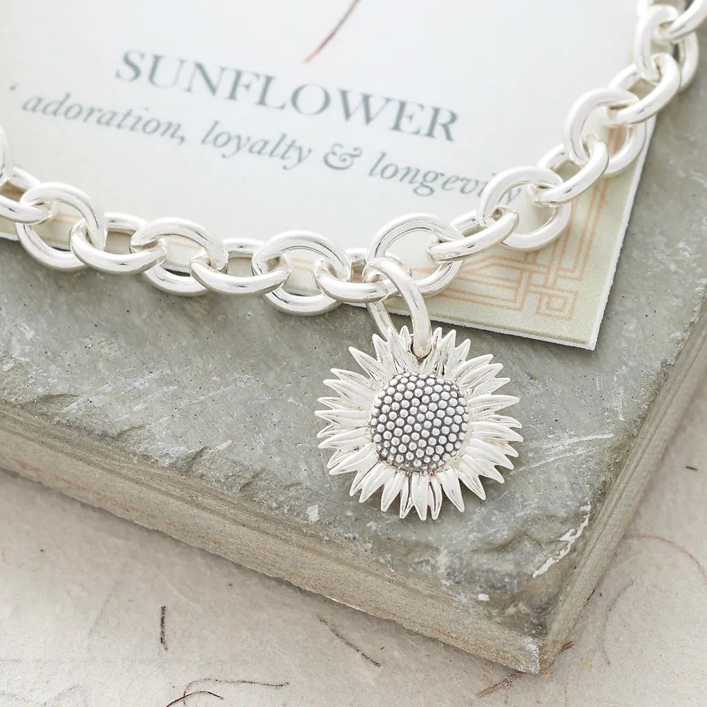 Sunflower Silver Charm Bracelet