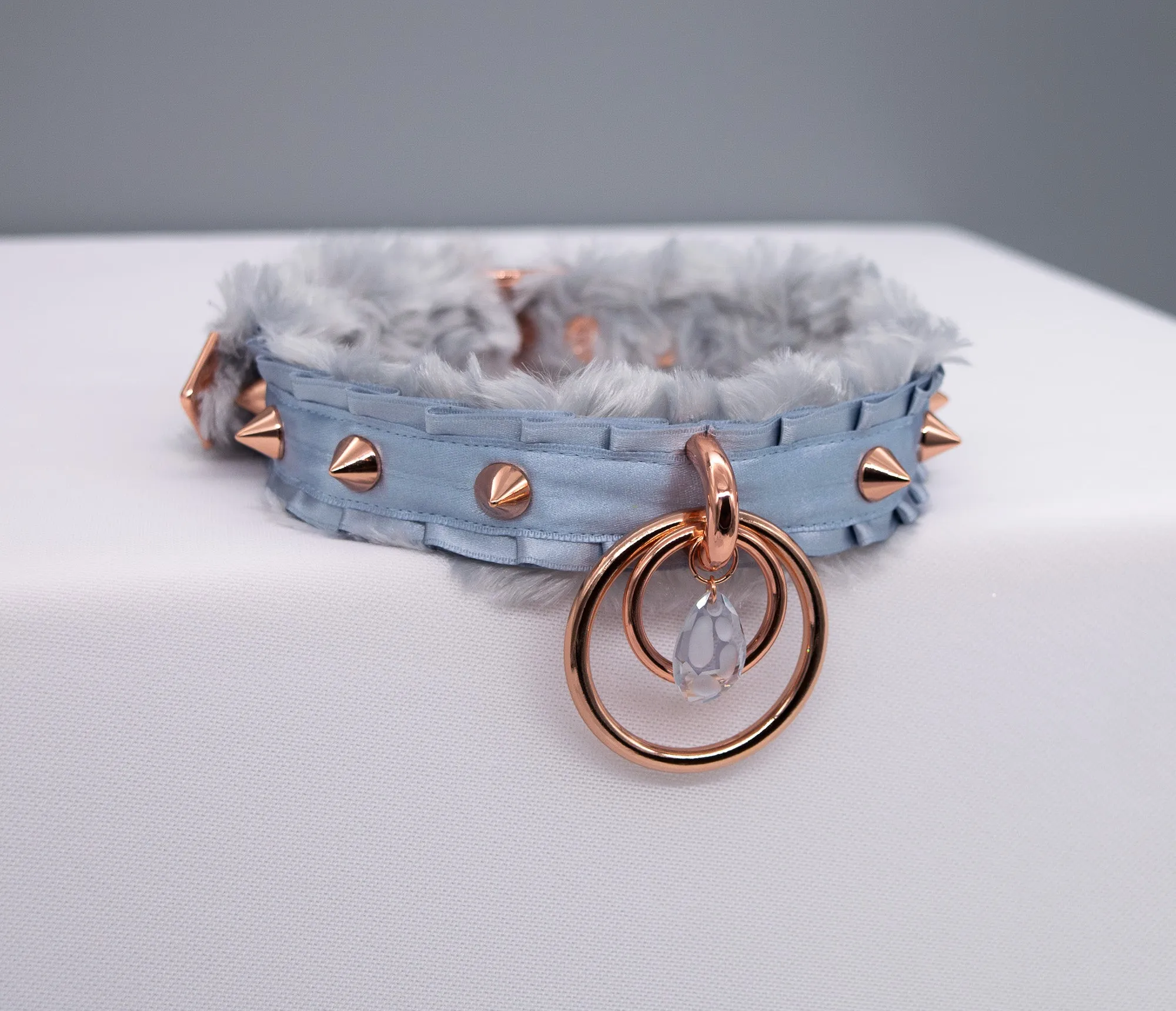 Swarovski French Blue "Fur" Lined O-ring BDSM Collar _LIMITED_