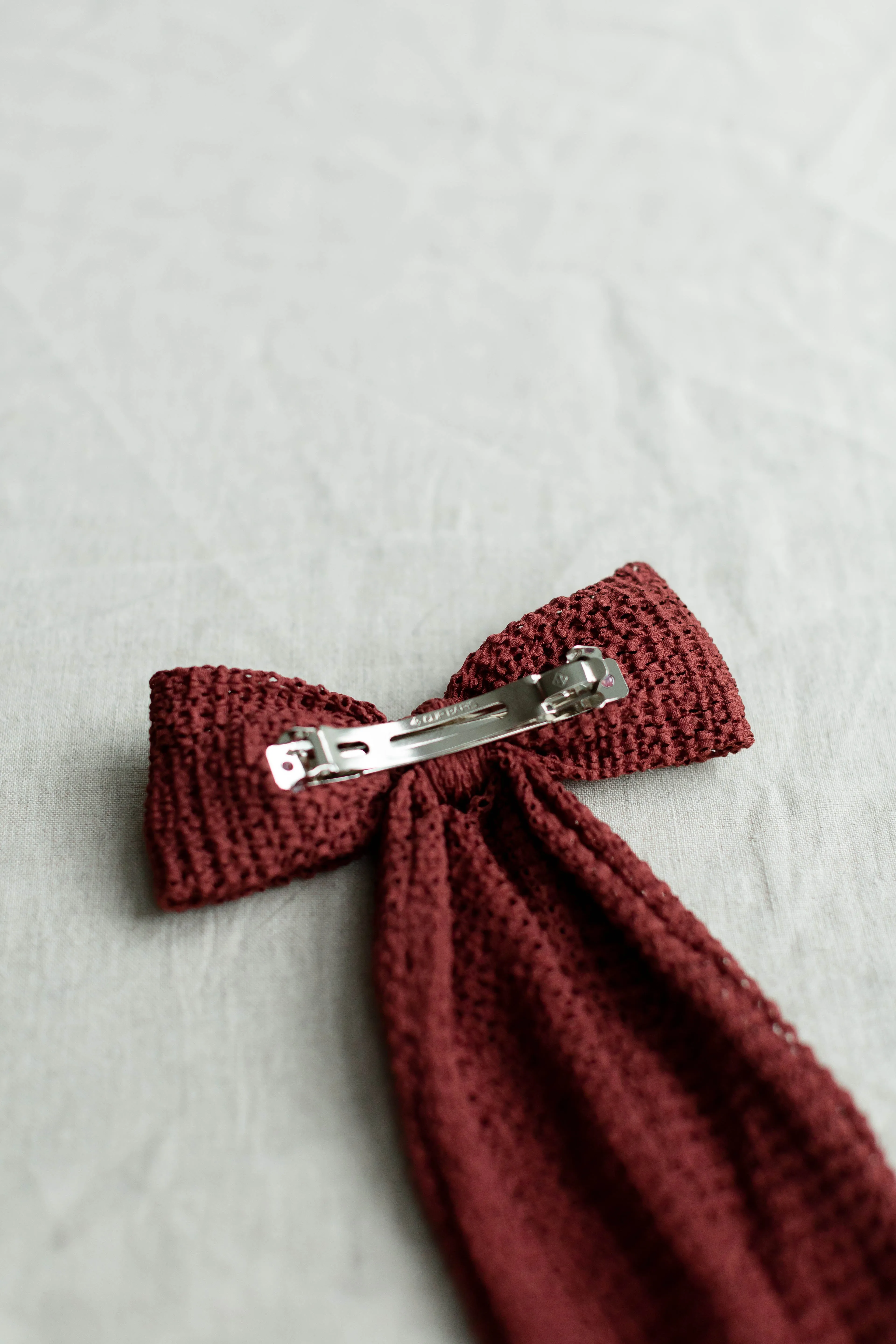 Textured Hair Bow Barrette in Dusty Red