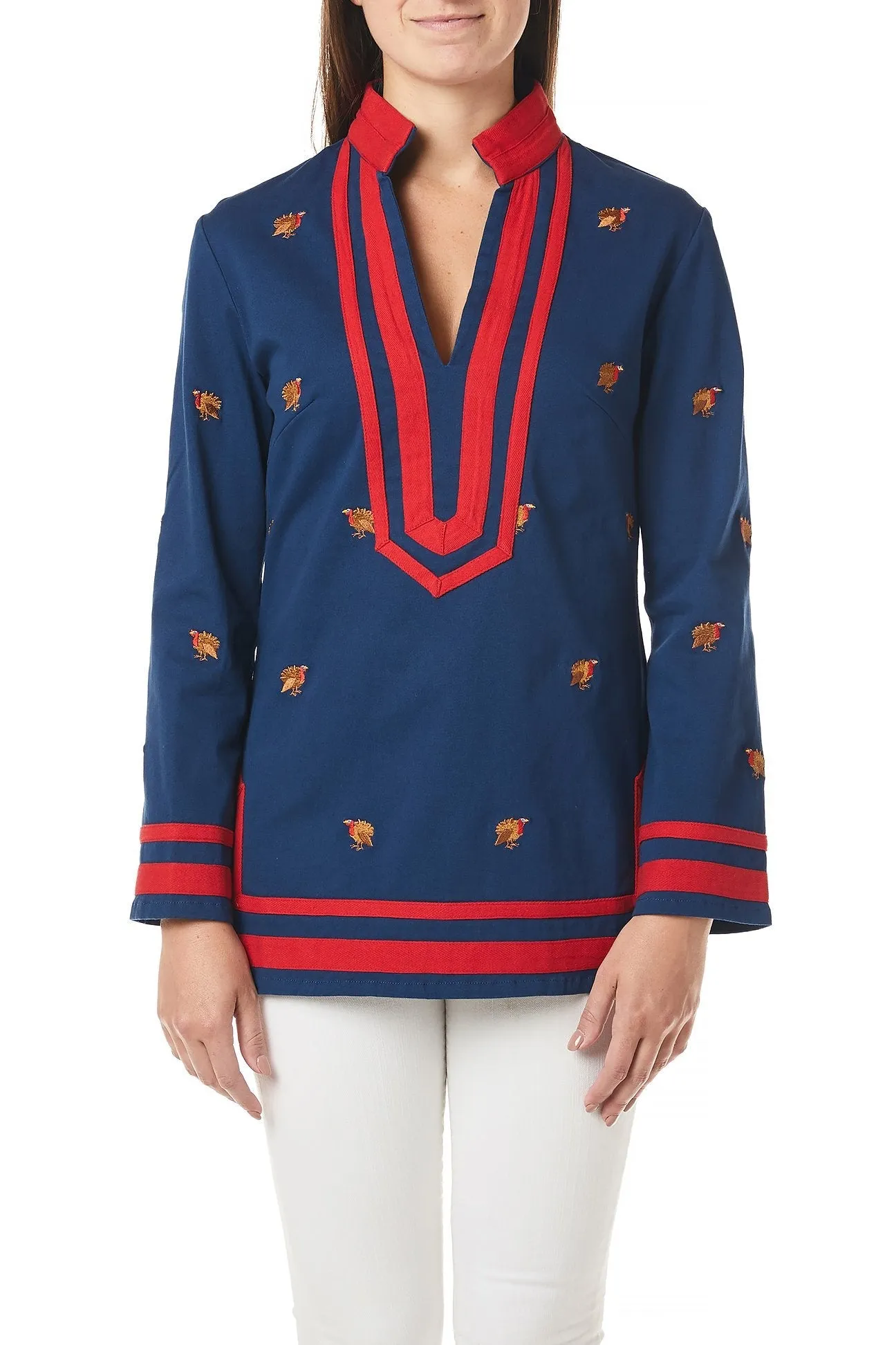 Tunic Top Nantucket Navy with Turkey and Red Trim