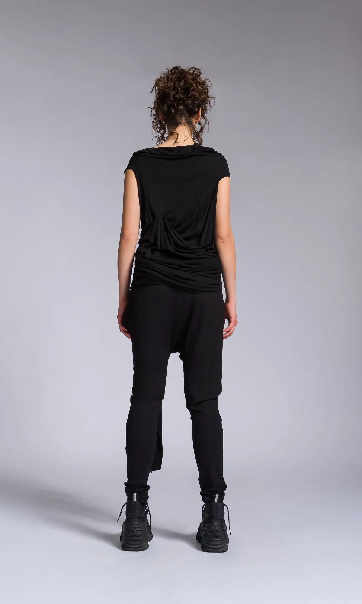 Two-piece Set of Twisted Drapes Top and Jersey Wrap Pants