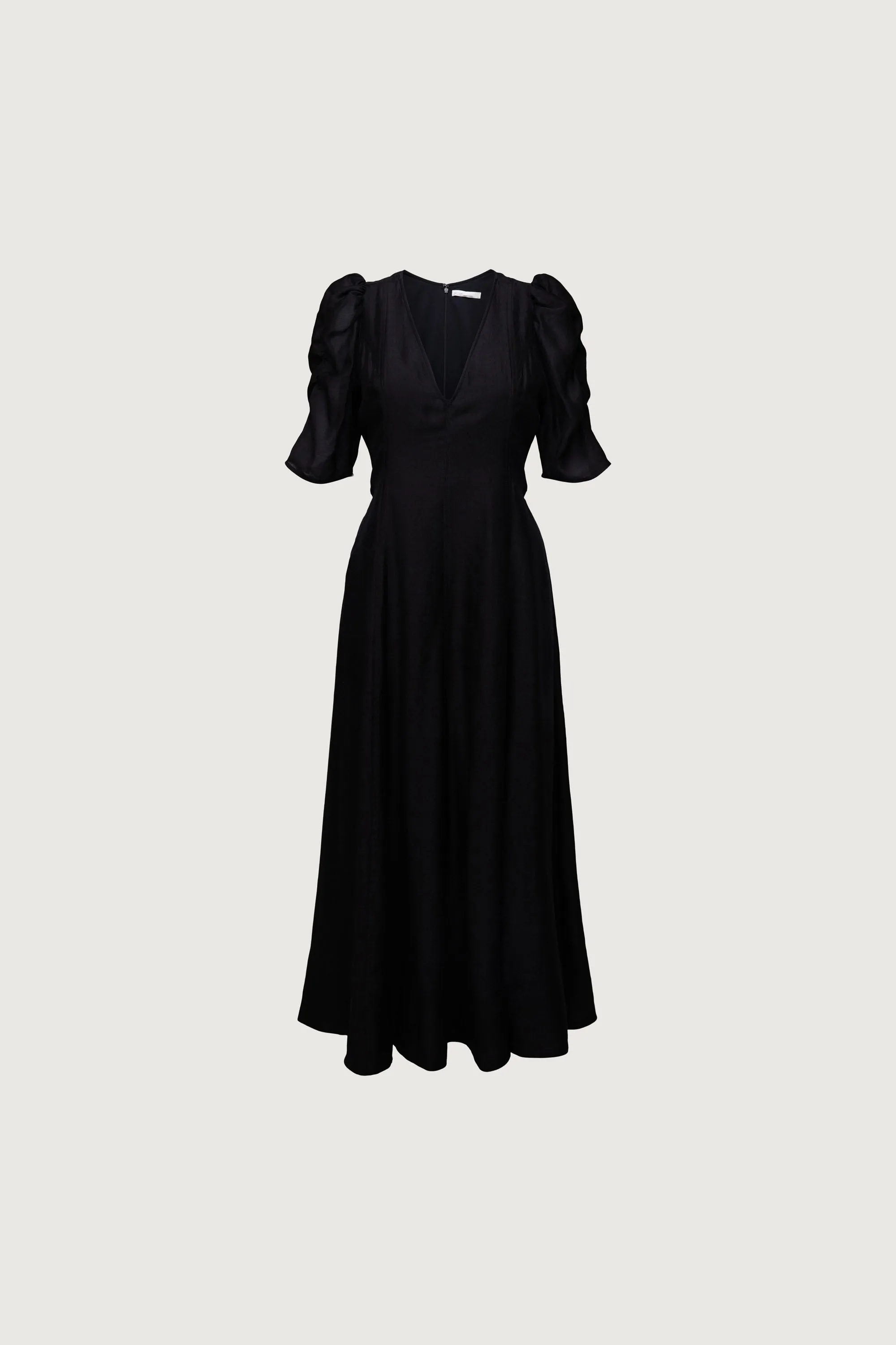 V-NECK PUFF SLEEVE MAXI DRESS