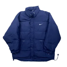 Vintage 90s Navy Blue Nike Large Logo Puffer Jacket - Extra Large