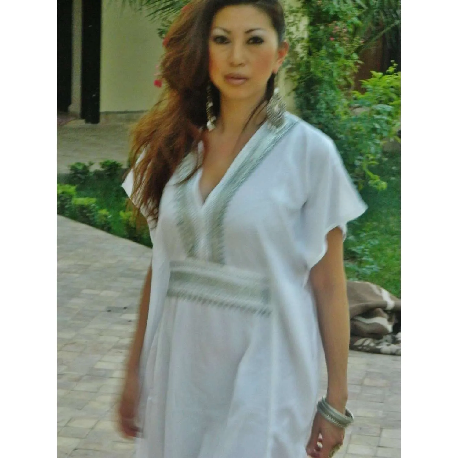 White Moroccan Marine Lounge Kaftan Caftan