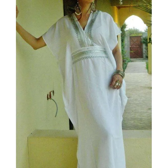 White Moroccan Marine Lounge Kaftan Caftan