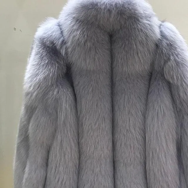 Winter Natural Real Fox Fur Coat For Women with Stand Collar