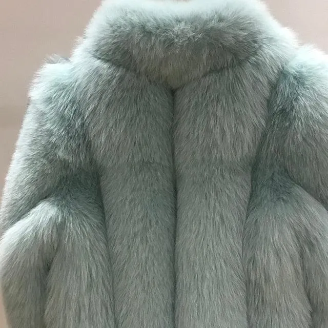 Winter Natural Real Fox Fur Coat For Women with Stand Collar