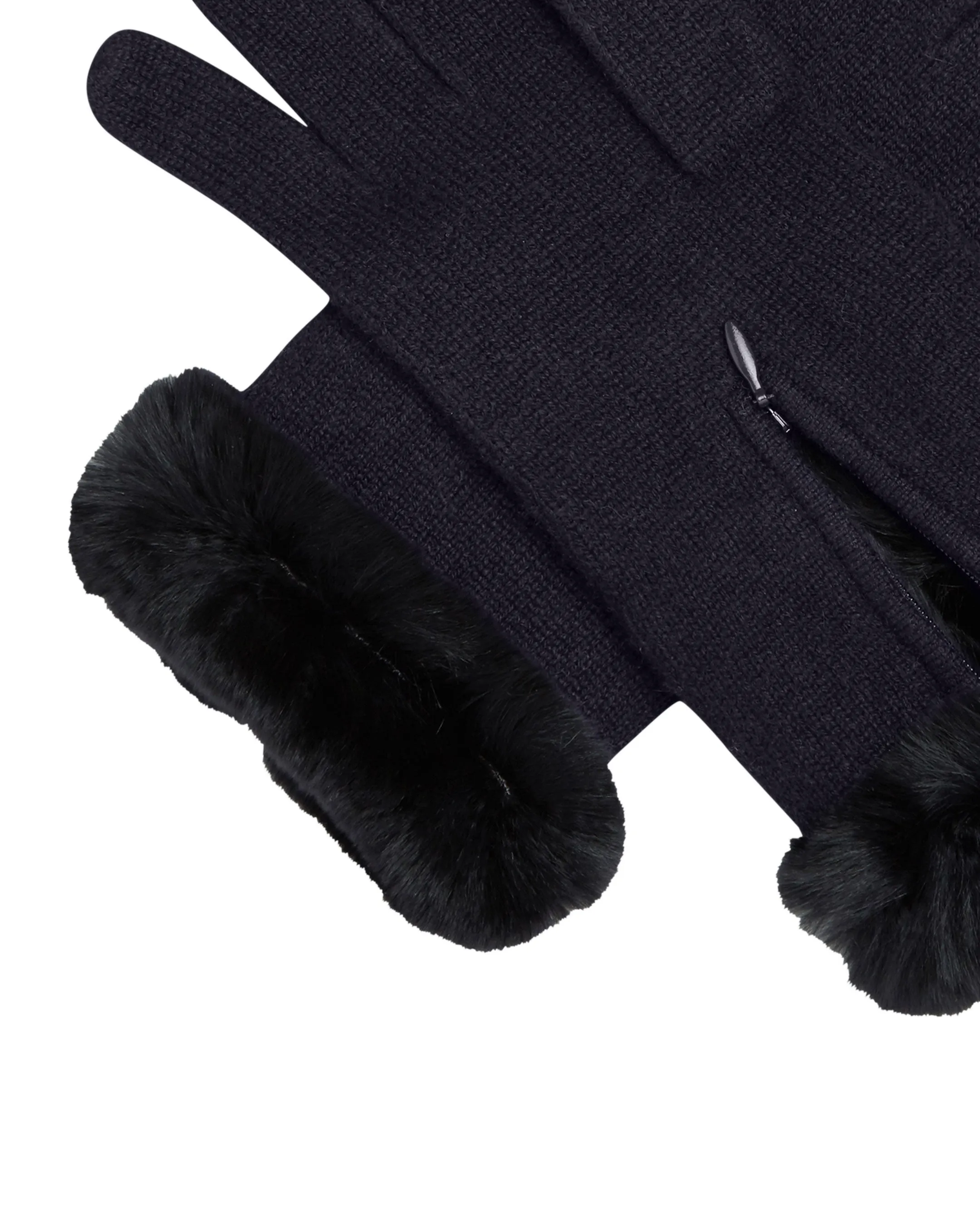 Women's Fur Trim Cashmere Gloves Navy Blue