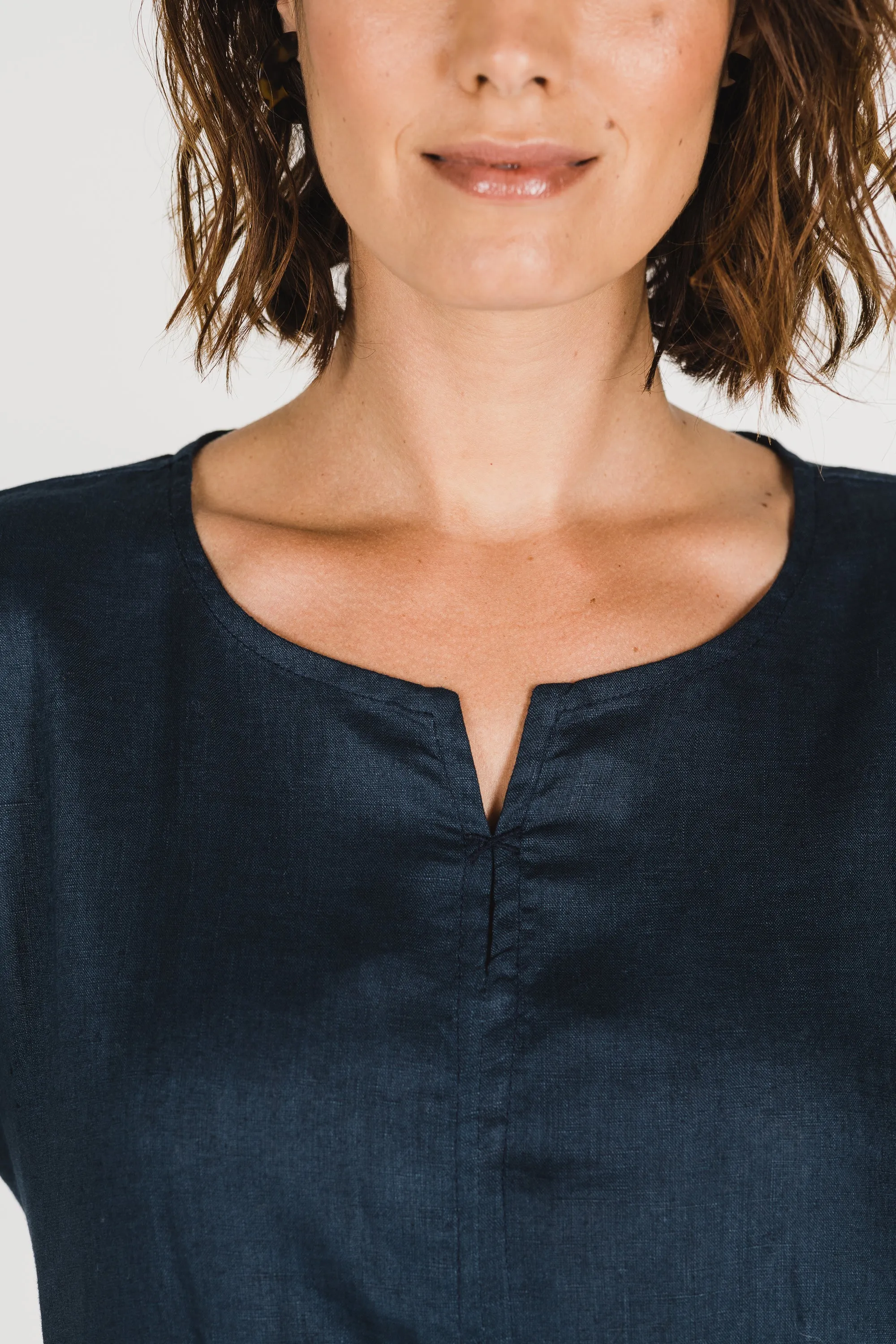 Zoe Linen Top Navy