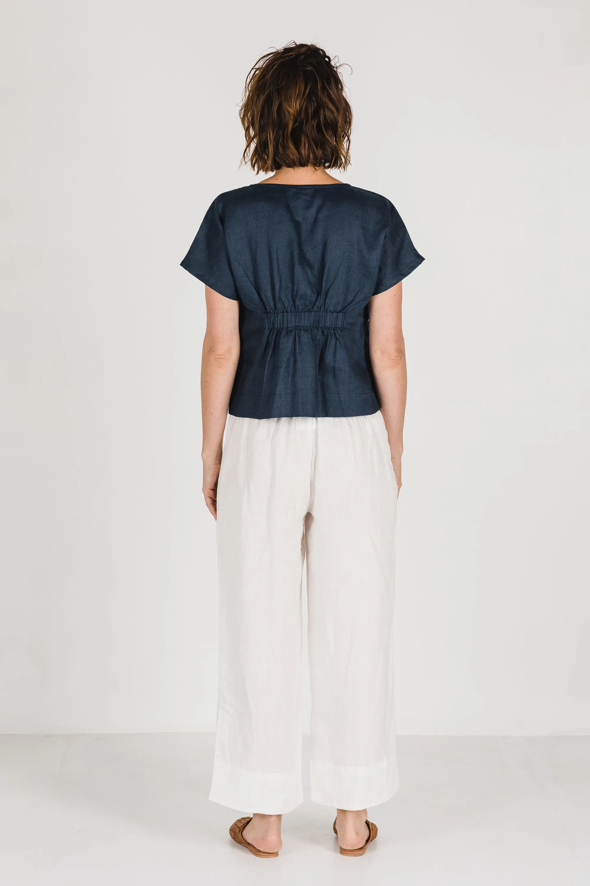 Zoe Linen Top Navy